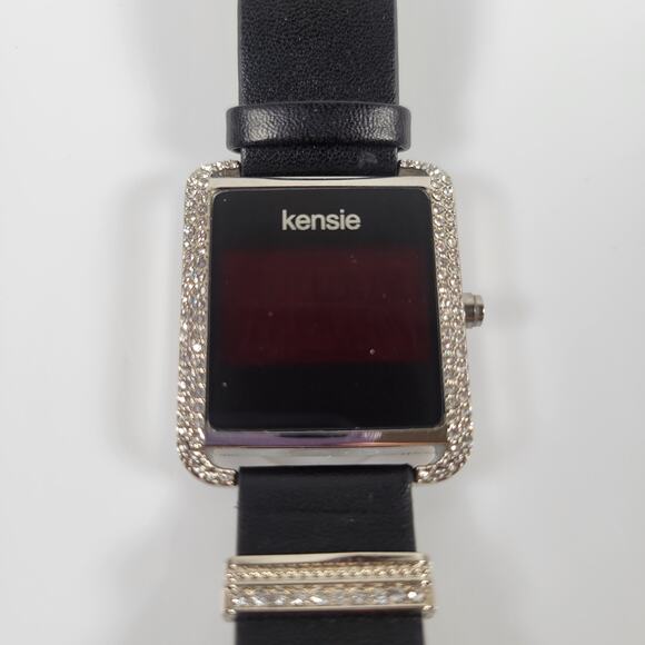 Kensie Women's Digital Watch with Crystals, Square Face, Black Leather Strap - Picture 11 of 16